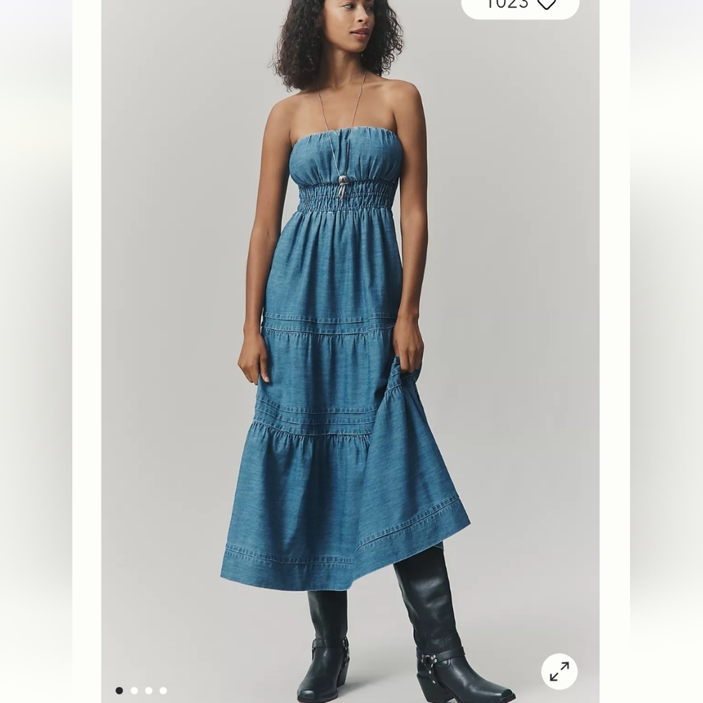 Anthropologie The Somerset Strapless Denim Maxi Dress Size XL NWT
